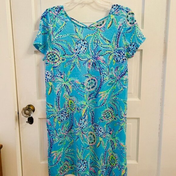 Lilly Pulitzer Kimi Dress Bermuda Blue Turtle Size L - Picture 3 of 5